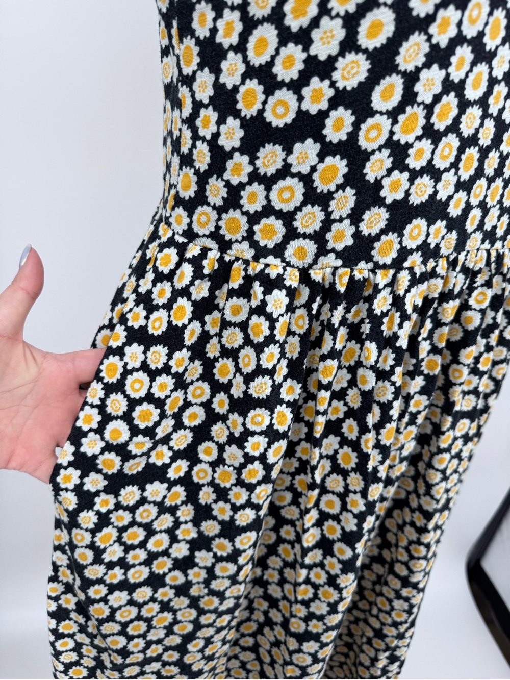 Boden Black Midi Dress with Cream Daisy Print 8 - Picture 7 of 13
